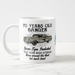 Taza De Café Gigante Gracioso 70 cumpleaños Retro Car Banger Agregar fe