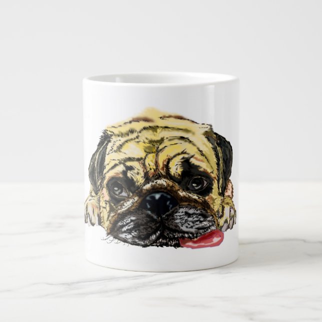 Taza De Café Gigante Gracioso café de perro pug Mug (Frente)