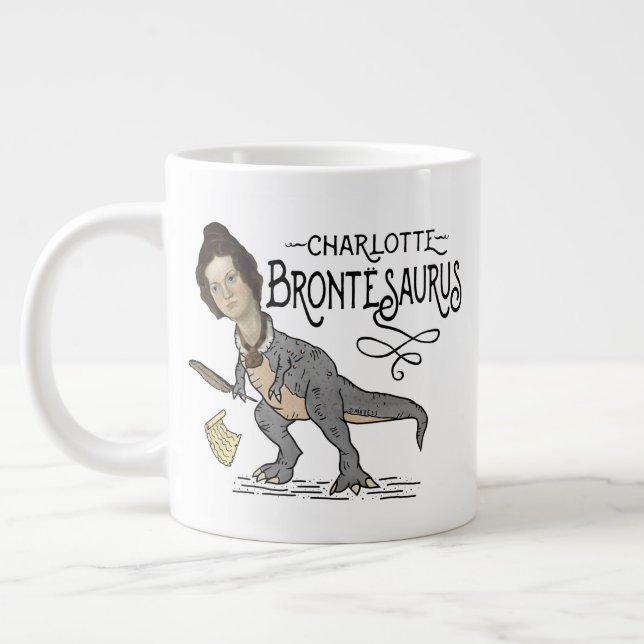 Taza De Café Gigante Gracioso Charlotte Bronte Saurus Lector de Libros  (Izquierda)