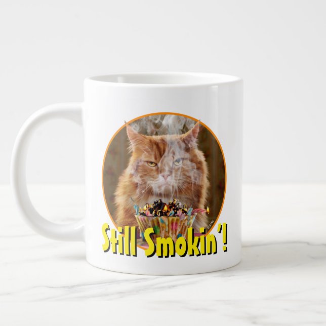 Taza De Café Gigante Gracioso Gato Cranky Con Pastel De Cumpleaños Fund (Izquierda)