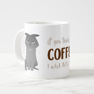 Taza De Café Gigante Gracioso Gato Mug - Gato gris gruñón