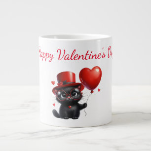 Taza De Café Gigante Gracioso gato negro con El día de San Valentín de