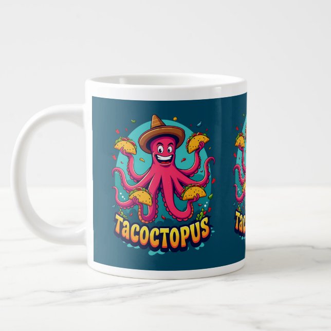 Taza De Café Gigante Gracioso Personalizado de comida de tacaco octopus (Izquierda)