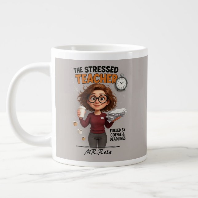 Taza De Café Gigante Gracioso profesor estresado Mug (Izquierda)