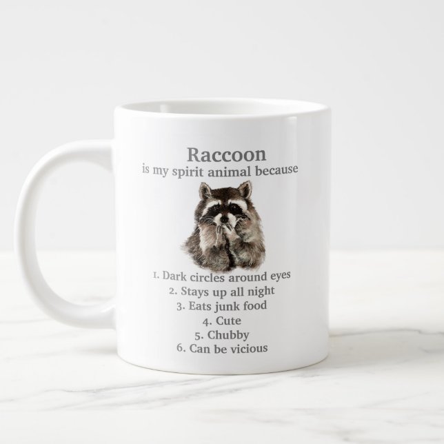 Taza De Café Gigante Gracioso Raccoon Spirit Animal Humor Cute acuarela (Izquierda)