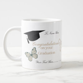 Taza De Café Gigante Graduación Personalizada con Mariposas y Gorro