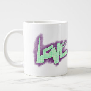 Taza De Café Gigante graffiti de amor morado verde menta tipografía pun