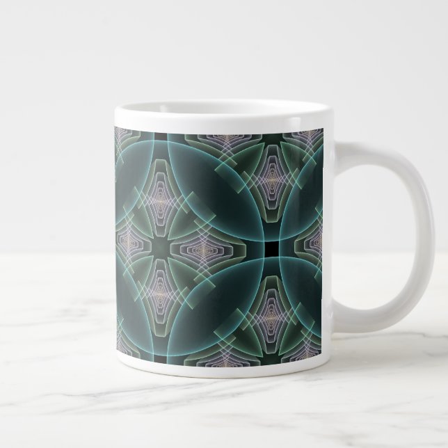 Taza De Café Gigante Gráfico de arte fractal geométrico Verde azulado m (Derecha)