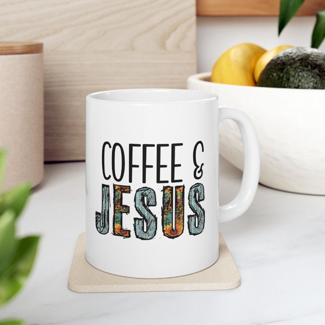 Taza De Café Gigante Gráfico de la fe cristiana del café y Jesús (Coffee & Jesus Christian Faith Graphic Giant Coffee Mug)