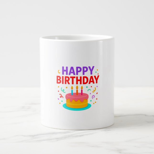 Taza De Café Gigante Gráfico de pastel de cumpleaños feliz (Frente)