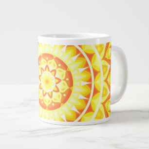 Taza De Café Gigante Gran Mandala Amarillo Brillante Sol Boho Oversize