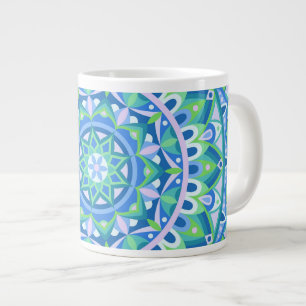 Taza De Café Gigante Gran Mandala Azul Boho Sobredimensionado Espiritua