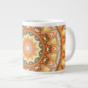 Taza De Café Gigante Gran Mandala de Otoño Diseño de Patrón Cálido y Ac