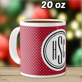 Taza De Café Gigante Gran Monograma de puntos suizos rojos y blancos