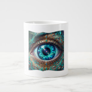 Taza De Café Gigante Gran Ojo Azul Eléctrico en Escena de Fantasía