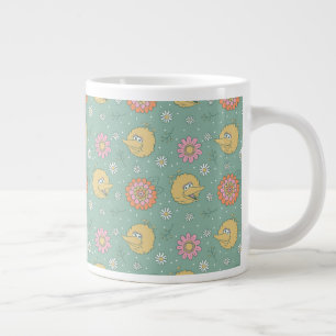 Taza De Café Gigante Gran Pájaro   Patrón Floral Buenas Vibraciones