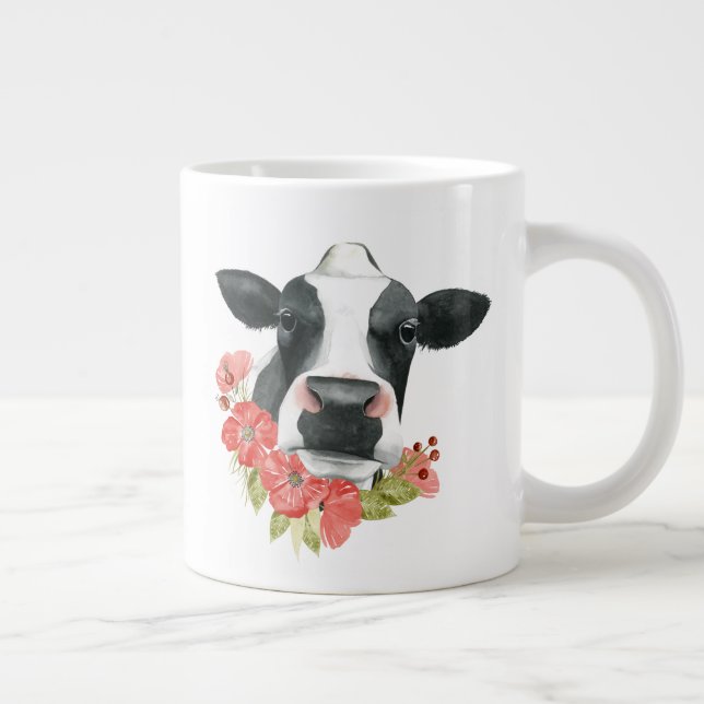 Taza De Café Gigante Granja de amapola - Vaca con flores (Derecha)