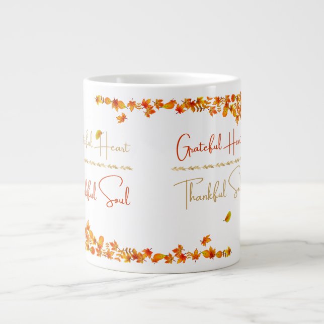 Taza De Café Gigante Grateful Heart Thankful Soul Mug – Minimal Fall  (Frente)