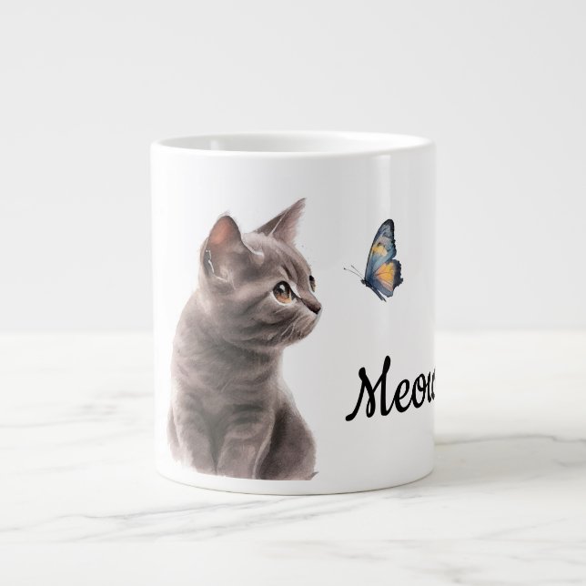 Taza De Café Gigante Gray Meow Cat (Frente)