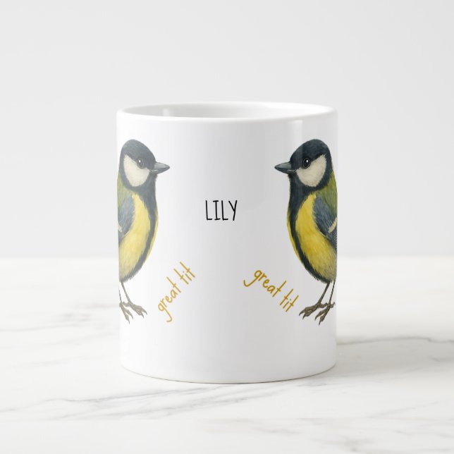Taza De Café Gigante Great Tit Personalized Bird Mug (Frente)