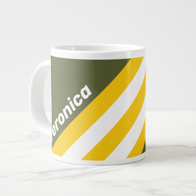 Taza De Café Gigante Green Honey Nostalgic Stripes with Name (Izquierda)