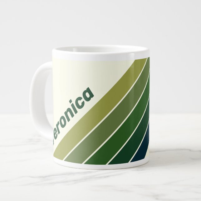 Taza De Café Gigante Green Retro Five Stripes with Name (Izquierda)