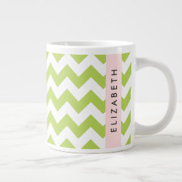 Taza De Café Gigante Green Zigzag, Green Chevron, Tu Nombre