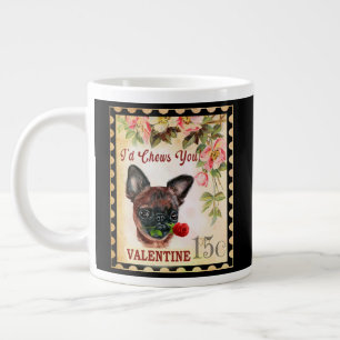 Taza De Café Gigante Griffon de Bruselas Vintage Valentine Dog con Rosa