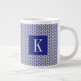 Taza De Café Gigante GRIS AZUL KNIT Big White Mug + Inicial II