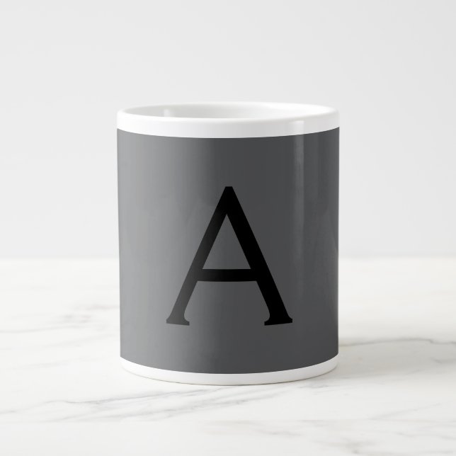 Taza De Café Gigante Gris Clásico Monograma simple Añadir nombre inicia (Frente)