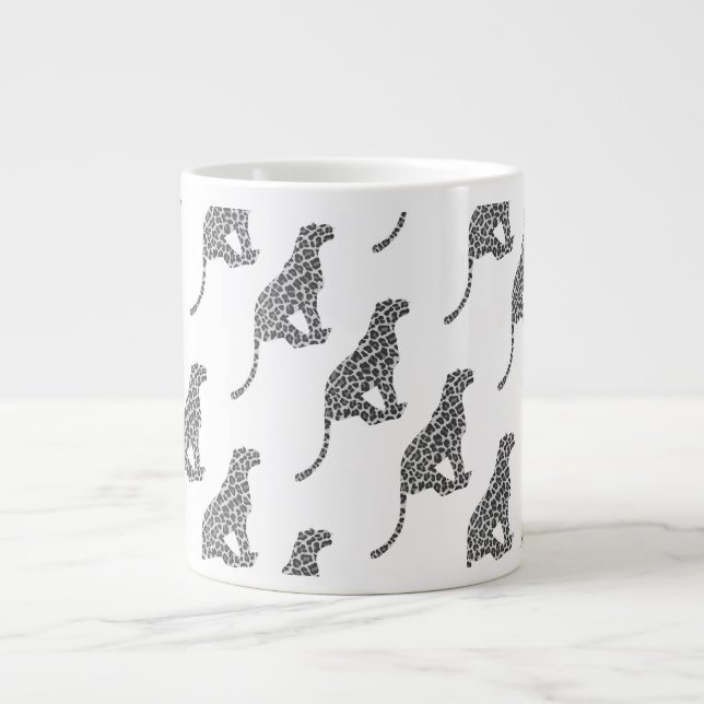 Taza De Café Gigante Gris Leopardo y Silueta Gris Claro (Frente)