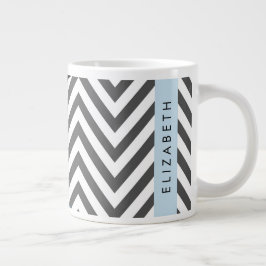 Taza De Café Gigante Gris Zigzag, Gris Chevron, Azul, Tu Nombre