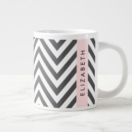 Taza De Café Gigante Gris Zigzag, Gris Chevron, Púrpura, Tu Nombre