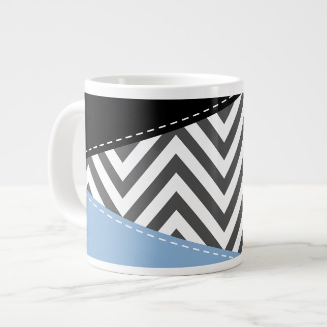 Taza De Café Gigante Gris Zigzag, Gris Chevron, Zigzag Pattern, Azul (Izquierda)