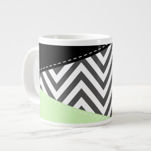 Taza De Café Gigante Gris Zigzag, Gris Chevron, Zigzag Pattern, Mint