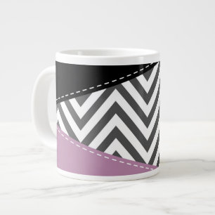 Taza De Café Gigante Gris Zigzag, Gris Chevron, Zigzag Pattern, Púrpura
