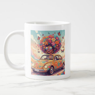 Taza De Café Gigante Groovy Arcoíris Retro 70s Boho Poder Floral