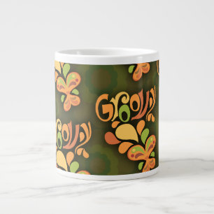 Taza De Café Gigante Groovy Green Sixties Patrón retro de mariposas