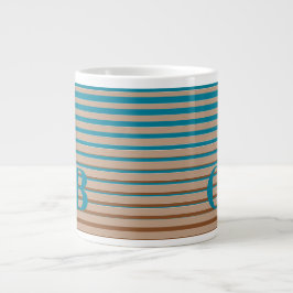 Taza De Café Gigante Guay Stripes Brown & Blue Monogramado