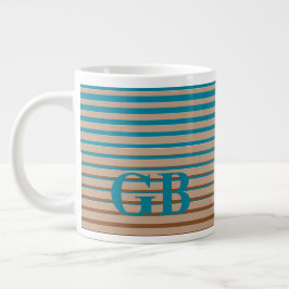 Taza De Café Gigante Guay Stripes Brown & Blue Monogramado
