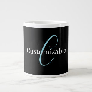 Taza De Café Gigante Guión curativo editable Monograma Blanco azul negr