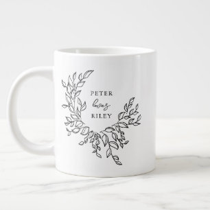 Taza De Café Gigante Guión de amor simple Parejas de guirnaldas botánic