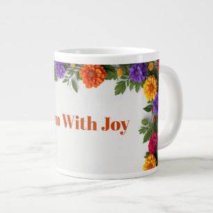 Taza De Café Gigante Guirnalda de flores coloridas con dalias y marigol