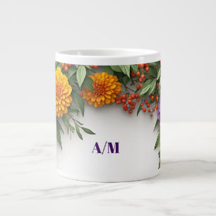 Taza De Café Gigante Guirnalda de flores de verano colorida con floraci