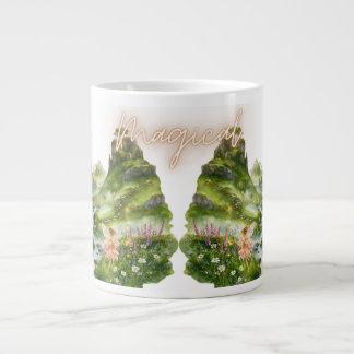 Taza De Café Gigante Hadas Mágicas & Colinas Verdes Fantasía Acuarela