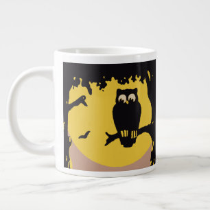 Taza De Café Gigante Halloween antiguo, búho espeluznante en el árbol c