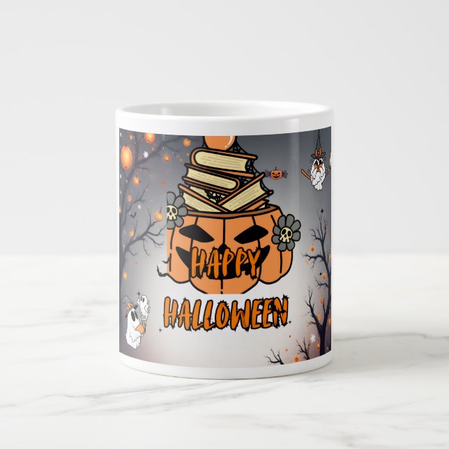 Taza De Café Gigante Halloween – citrouille sombre et sorcier (Frente)