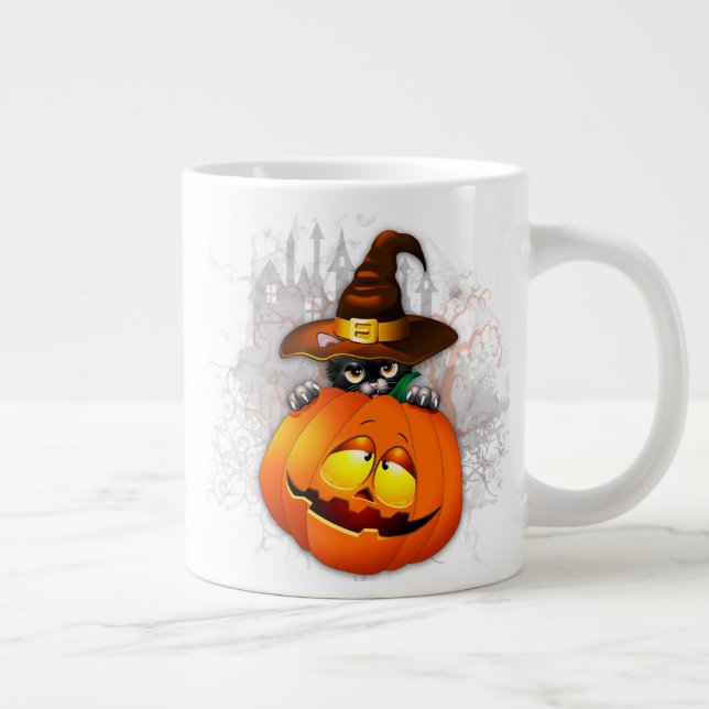 Taza De Café Gigante Halloween Curte Kitty Witch and Pumpkin Friend (Derecha)