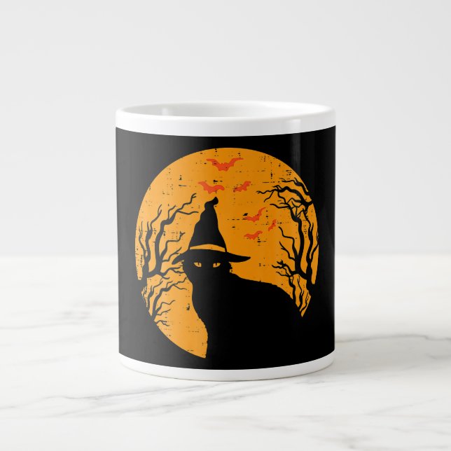 Taza De Café Gigante Halloween de la vieja luna llena del gato negro (Frente)