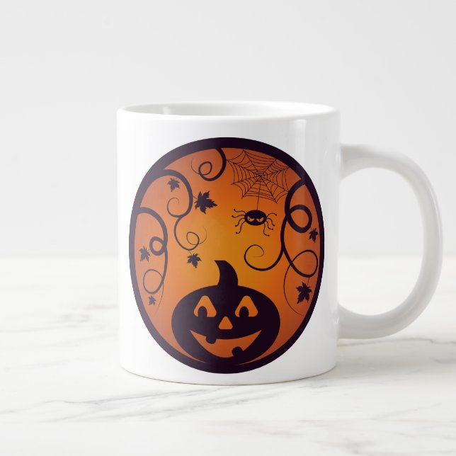 Taza De Café Gigante Halloween Jack o linterna cara de calabaza y araña (Derecha)